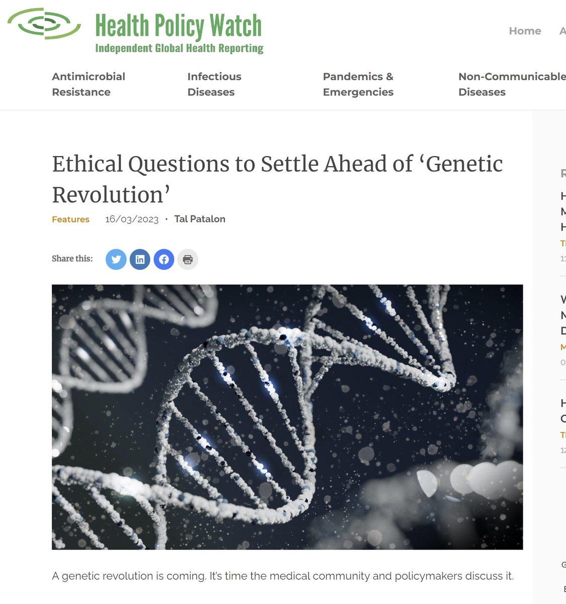 Just published in Health Policy Watch TOP STORIES!
Head of KSM, Dr. Tal Patalon's opinion column on the 'Ethical Questions to Settle Ahead of ‘Genetic Revolution’'
Read here: bit.ly/3mYfdFY
@TalPatalon @HealthPolicyW