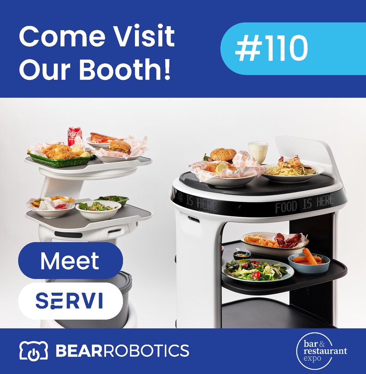 bearrobotics's tweet photo. Come witness the future of hospitality with Bear Robotics at the Bar and Restaurant Expo from March 27-29, 2023, held at the Las Vegas Convention Center! Experience our revolutionary hospitality robots at booth #110 to learn more.
#innovation #robotics #bre2023 #ncbshow https://t.co/asmDcqzyod
