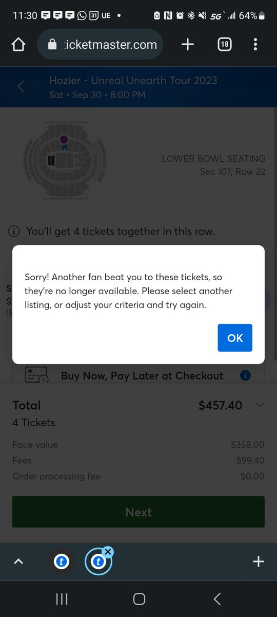 Mitteango's tweet image. Incredibly disappointed in how this @Hozier on-sale was handled. Tried to get tix for the NYC show and was given this error EVERY SINGLE TIME and then was redirected back to the ticket page. This has happened like 10 times now. I HATE @Ticketmaster.