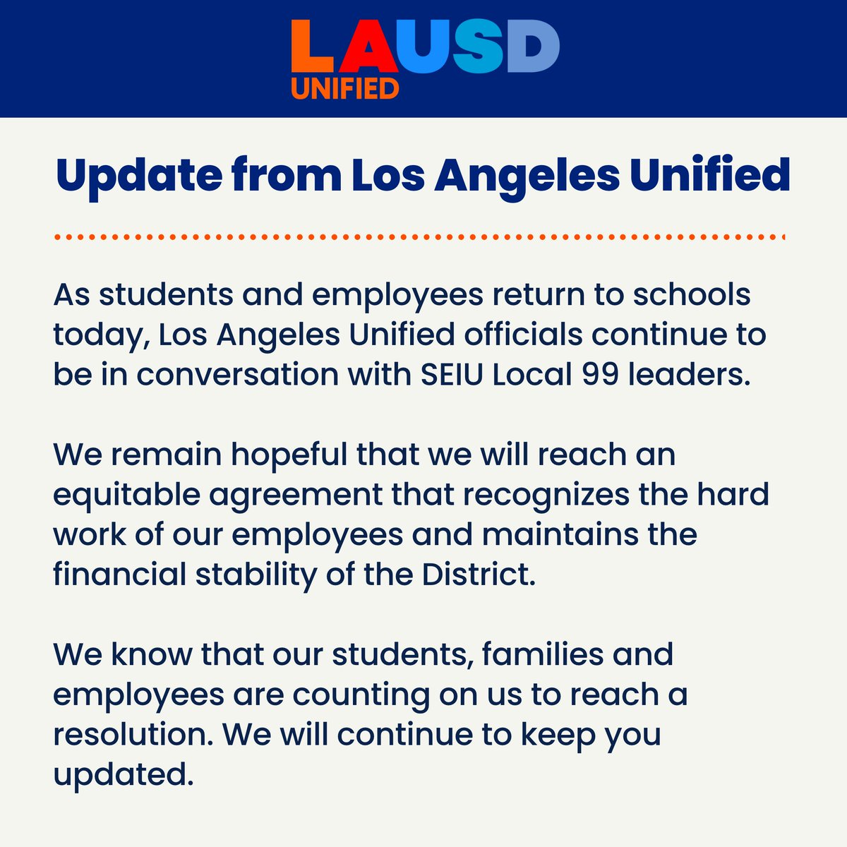 Update from Los Angeles Unified