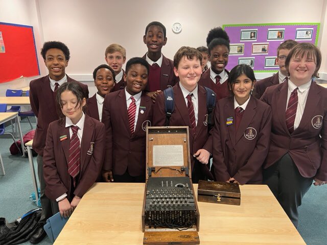 KHPcomputing's tweet image. In our cryptology club today we had the amazing opportunity to use a real Enigma machine from @bletchleypark.