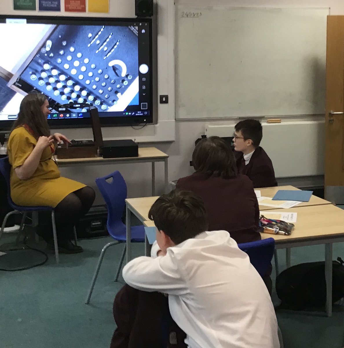 KHPcomputing's tweet image. In our cryptology club today we had the amazing opportunity to use a real Enigma machine from @bletchleypark.