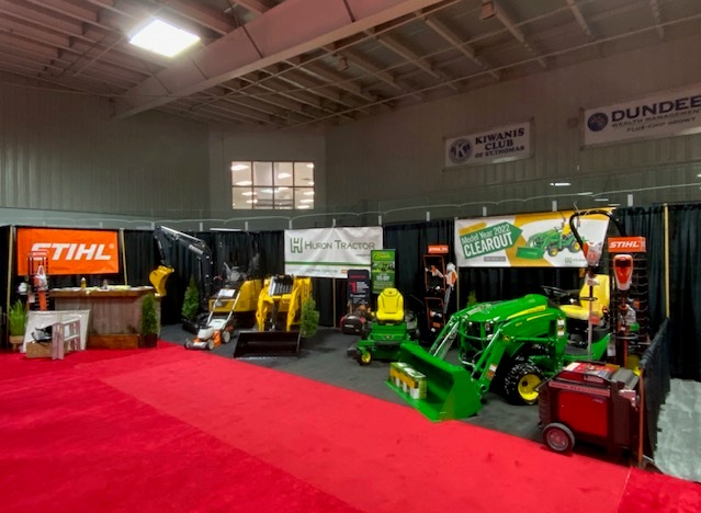 HuronTractorLtd's tweet photo. All set up for the St. Thomas Home Show today 5pm-9pm, Sat 10am-8pm &amp; Sun 11am-5pm at the Joe Thornton Community Centre. We’ve brought the spring colours with our John Deere grass-green &amp; sunshine-yellow equipment. Be sure to stop by for some spring savings! #stthomashomeshow https://t.co/0fQ0QyzvAI