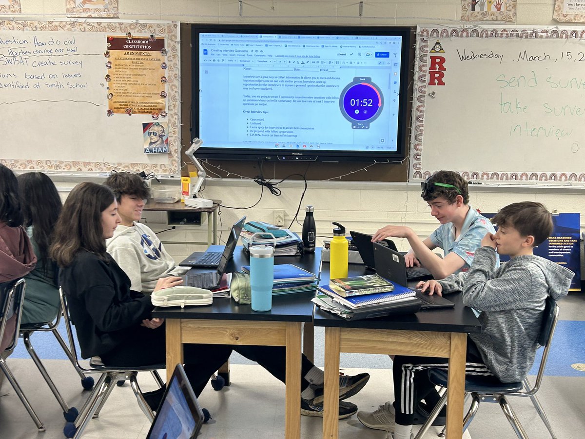 MsDobbs's tweet photo. @MrsUngSS ,Mr Abma, and I swapped our classes to allow students the opportunity to interview and survey other 7th grade students on community issues at Smith that they feel they want to change. We want to teach students that they have the ability to be the change they want to see https://t.co/XweffOFQh7