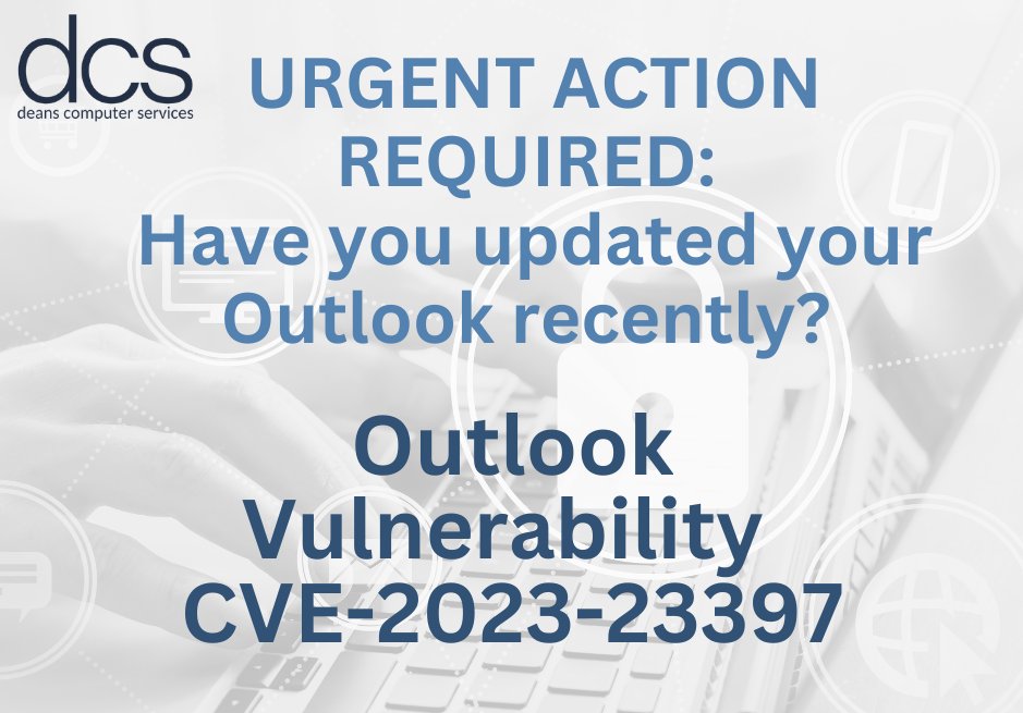 DeansComputers's tweet photo. AN IMPORTANT SECURITY UPDATE IS NEEDED IF YOU USE OUTLOOK...
https://t.co/HrIDJzLdUX
Do not leave yourself vulnerable - please read our urgent security blog to guide you through this simple update #cybersecurity #outlookupdate #ITsecurity https://t.co/Y6cEfi5UEp