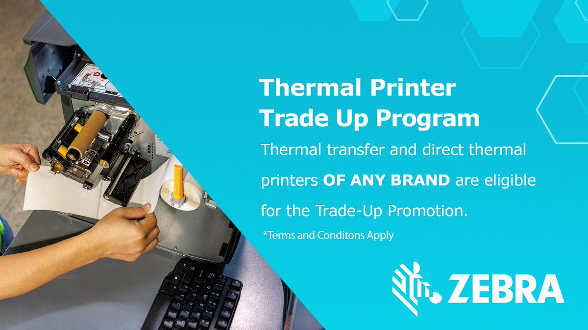 kestronics's tweet photo. Don't slow down business with an old printer! Receive a discount by trading in your thermal transfer or direct thermal printer regardless of the brand for a NEW @ZebraTechnology printer 🦓

Selected models, offer valid until the 31st of December, T&amp;Cs apply. https://t.co/D4qy55qTuM