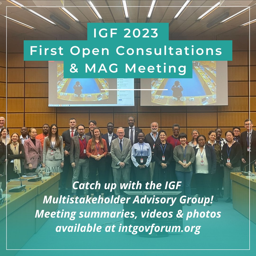 intgovforum's tweet image. The 👥Multistakeholder Advisory Group took important steps toward planning for #IGF2023 at its 🇺🇳Vienna meeting, including on digital themes &amp;amp; stakeholder engagement.

Catch up with all meeting materials - summary, docs, photos &amp;amp; videos - here: bit.ly/3JKqsJO

#IGFMAG