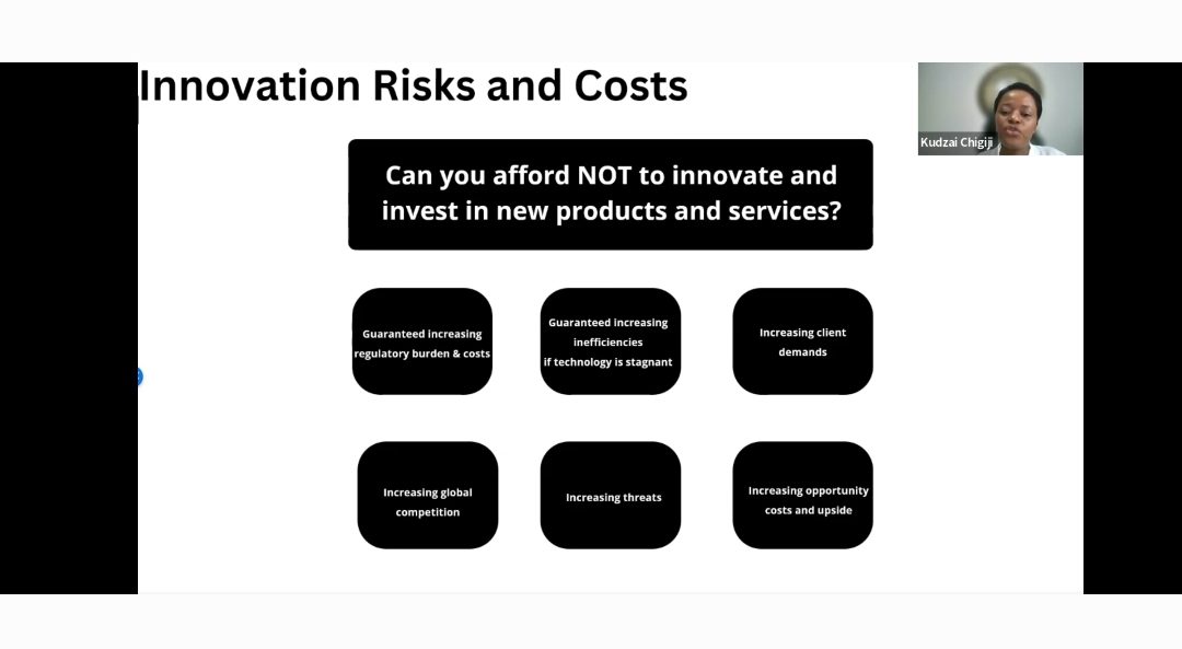 Next up was Kudzai Chigiji, Fellow of the Institute and Faculty of Actuaries, and Fellow of the Actuarial Society of South Africa.
She told businesses that innovation is crucial to success. #BRIM2023