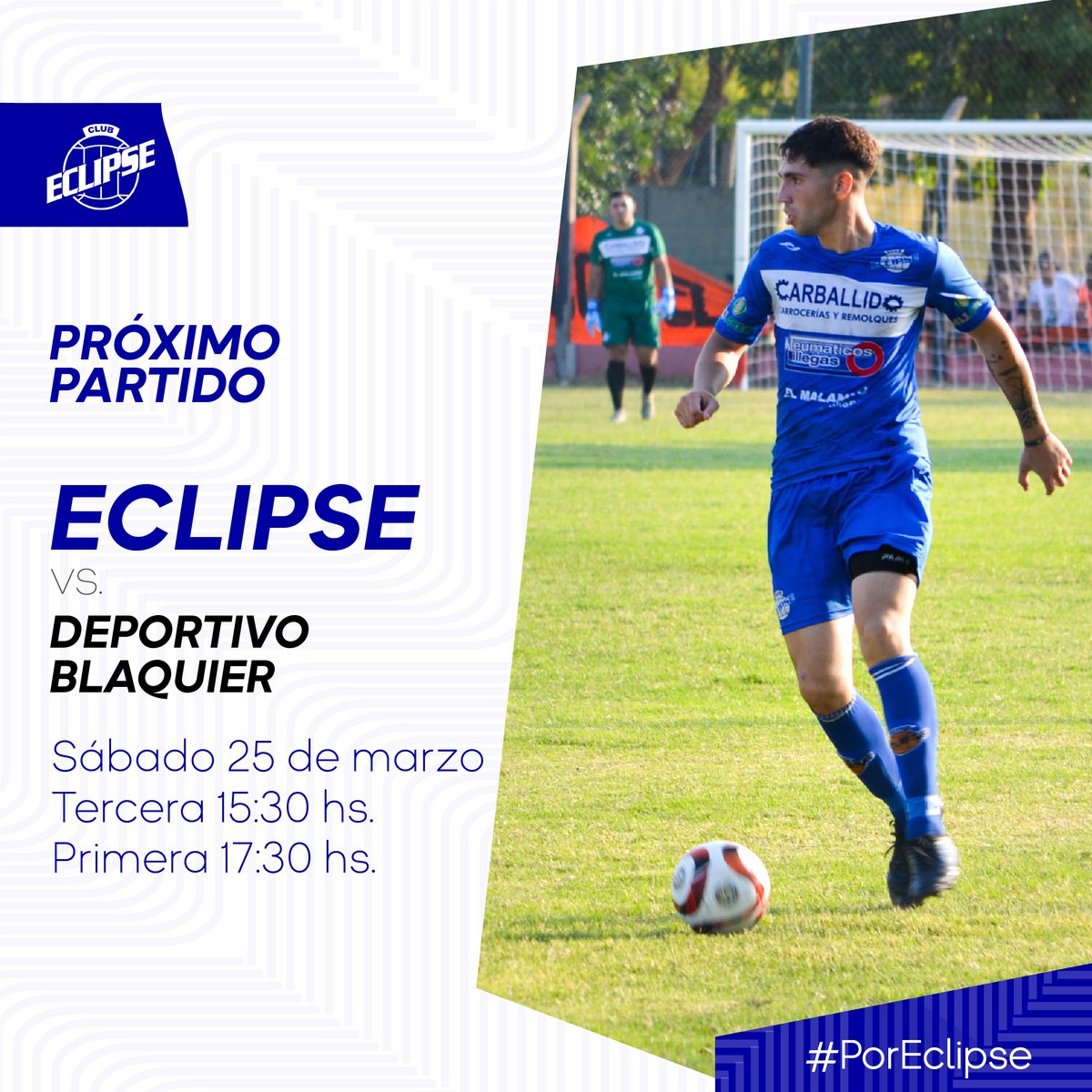 eclipsevillegas's tweet photo. #FutbolMasculino | ¡Próximo partido! 🔛⚽

Volvemos a casa. 💙

🔹 Será mañana frente a Deportivo Blaquier, a partir de las 15:30 con el partido de 3era, para continuar con el de 1era, a partir de las 17:30.

¡Los esperamos a todos! ¡Todos JUNTOS! ¡Por Eclipse! 🚂💪💙 https://t.co/fzGvDP4Hbu