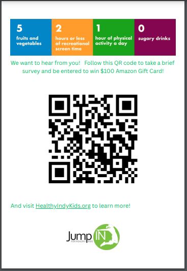 Top10by2025's tweet photo. Jump IN for Healthy Kids is launching an awareness campaign to engage the community in understanding and taking action on the 5-2-1-0 healthy habits.  They want to hear from you!!! Respondents will be entered in a
drawing for a $100 Amazon gift card. Take the survey Today! https://t.co/xdWYE23Dxg