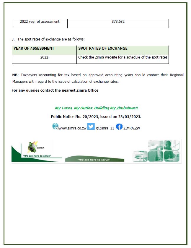 Zimra_11's tweet photo. Updated Public Notice 20 of 2023 -2022 and 2023 Exchange rates for income tax purposes
https://t.co/Ci4h1vcRZy https://t.co/uLB0K7ASnE