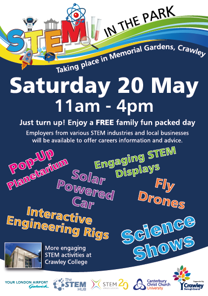 #STEMInThePark23 is a #fun day of #STEM activities. Meet our exhibitors on 20 May 11am-4pm. tinyurl.com/2up8kjbj #Parents #Family #crawley #sussex @MantaTrust @mcsuk @RED_EMEA @SussexWildlife @the3engineers @TheDroneRules @IanBDunne @StarlightStem @Gatwick_Airport @crawleybc