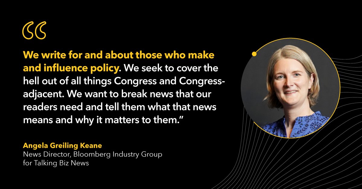 BBGIndustry's tweet photo. .@BGOV News Director @agreilingkeane sat down with @Dwotapka of @talkingbiznews to discuss her career and what drew her back to Bloomberg.

Read Angela's interview here to learn more about her path to becoming a leader in journalism: https://t.co/Lq7Xn6iIZ7 https://t.co/RWDSpAqIQZ