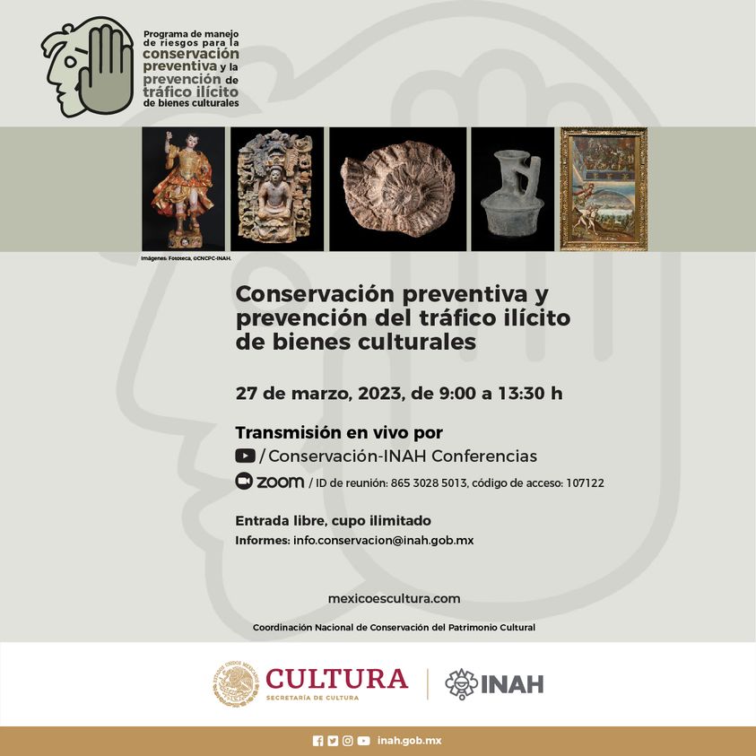 ENCRyM's tweet photo. ¿Te gustaría conocer más sobre conservación preventiva y prevención del tráfico ilícito de bienes culturales?
Asiste a la capacitación en línea organizada por la @CNCPC_INAH.
Consulta el programa: https://t.co/4q1giq5Gf6
#ENCRyM #CNCPC #INAHenMovimiento https://t.co/OvCIXeLrRY