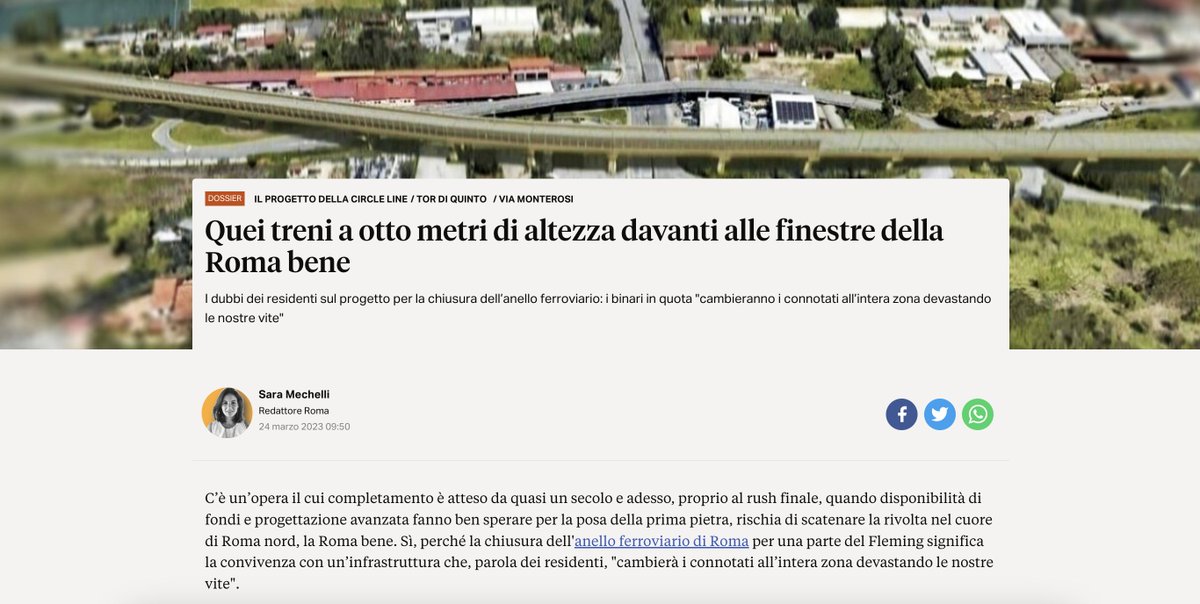 SaraMechelli (@saramechelli) on Twitter photo I dubbi dei residenti sul progetto per la chiusura dell’#anelloferroviario: i binari in quota "cambieranno i connotati all’intera zona devastando le nostre vite". Online su #Dossier di <a href="/romatoday/">Roma Today</a>
romatoday.it/dossier/treni-… I dubbi dei residenti sul progetto per la chiusura dell’#anelloferroviario: i binari in quota "cambieranno i connotati all’intera zona devastando le nostre vite". Online su #Dossier di <a href="/romatoday/">Roma Today</a>
romatoday.it/dossier/treni-…