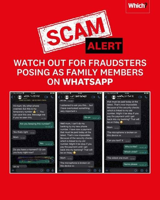 ❌Scam Alert❌ 'Hi Mum, my phone isn't working, please can you phone and text me on this number'. If you receive a WhatsApp from an unknown number with someone claiming to be a family member, be very careful! Please spread this message to your family & friends.