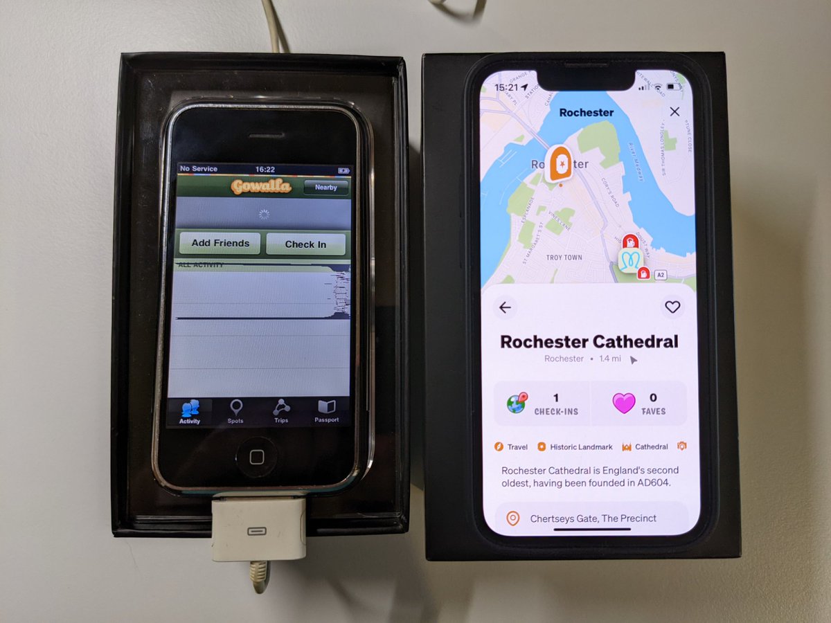 fellowcreative's tweet photo. So @Gowalla app originally launched in 2007. It's still installed on my original iPhone2G. Out walking this morning I tried the new 2023 relaunched version. I created Rochester Castle, Rochester Cathedral &amp; The Nags Head pub. No virtual goodies unlocked yet?🤞
Is #Medway playing? https://t.co/MzjDzdWFwV