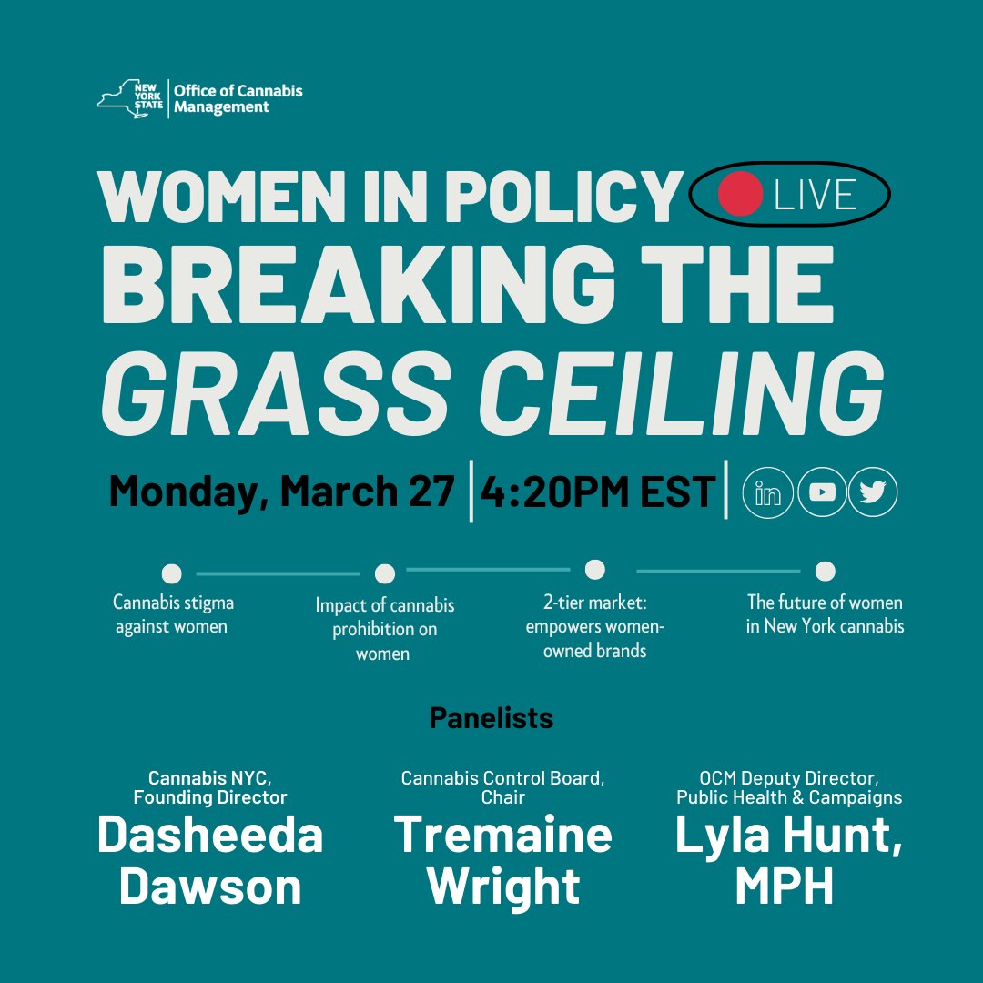 Join OCM for a #WomenHistoryMonth LIVE conversation to discuss women in cannabis policy.

Set a reminder and tune in on LinkedIn, YouTube, and Twitter.