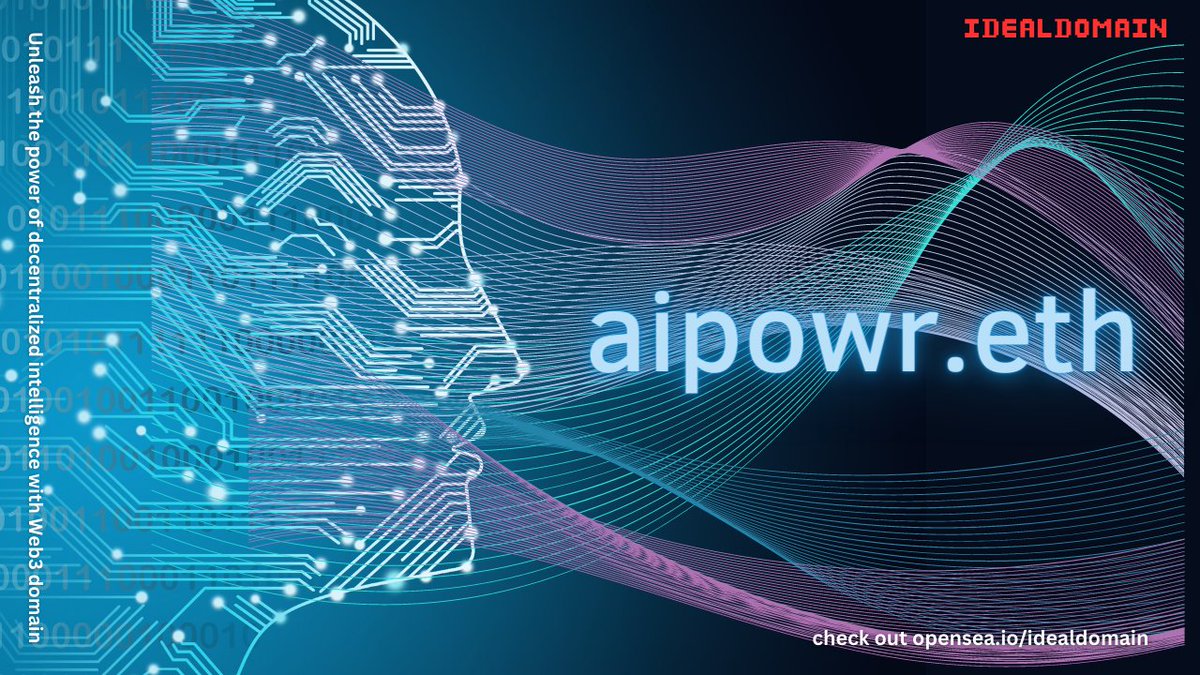 Unleash the power of decentralized intelligence with #aipowr #Web3 domain 🔓💪🌐🧠💻🤖.
Registered on #ENS ! Available on #Opensea

aipowr.eth

#Idealdomain opensea.io/idealdomain
