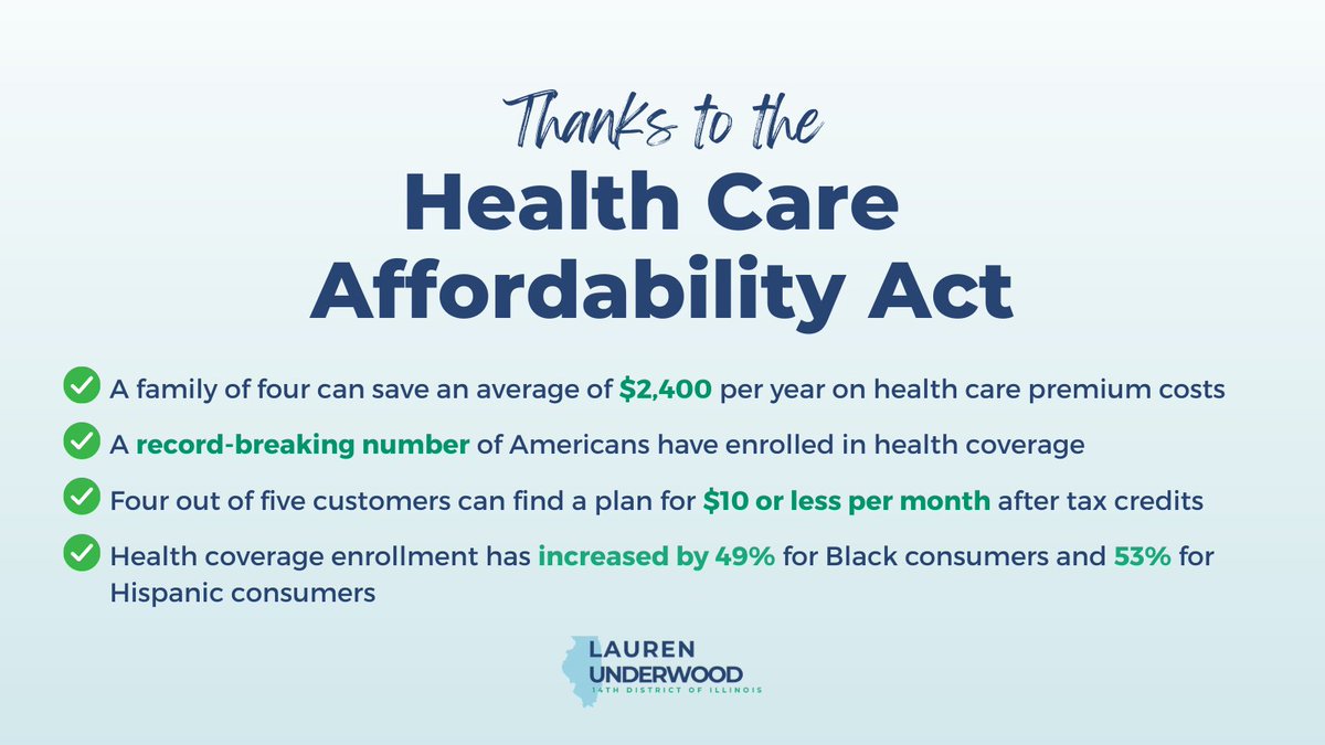 RepUnderwood's tweet photo. My Health Care Affordability Act has led to a historic expansion of health care coverage and lower premiums for families. 

Now Congress must pass this legislation and make these cost savings permanent! https://t.co/2U9mt6GYGq