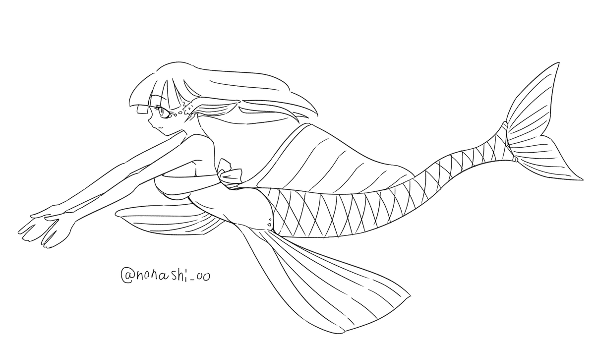nonashi_00's tweet photo. #人外版深夜の真剣お絵描き60分一本勝負 
「“魚鱗”から連想する人外」
にんぎょー https://t.co/Gq96ojanzR