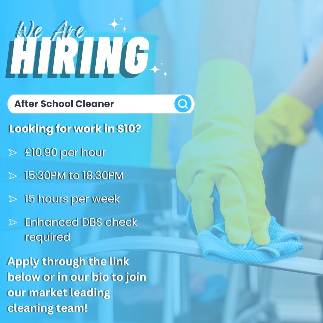Are you looking for part time work in the Sheffield area? Visit the link below to apply for this exciting new role in S10! 

uk.indeed.com/job/after-scho…

#sheffield #nowthencleaners #cleaningcompany #cleaning #cleaningjobs #commercialcleaning #domesticcleaning