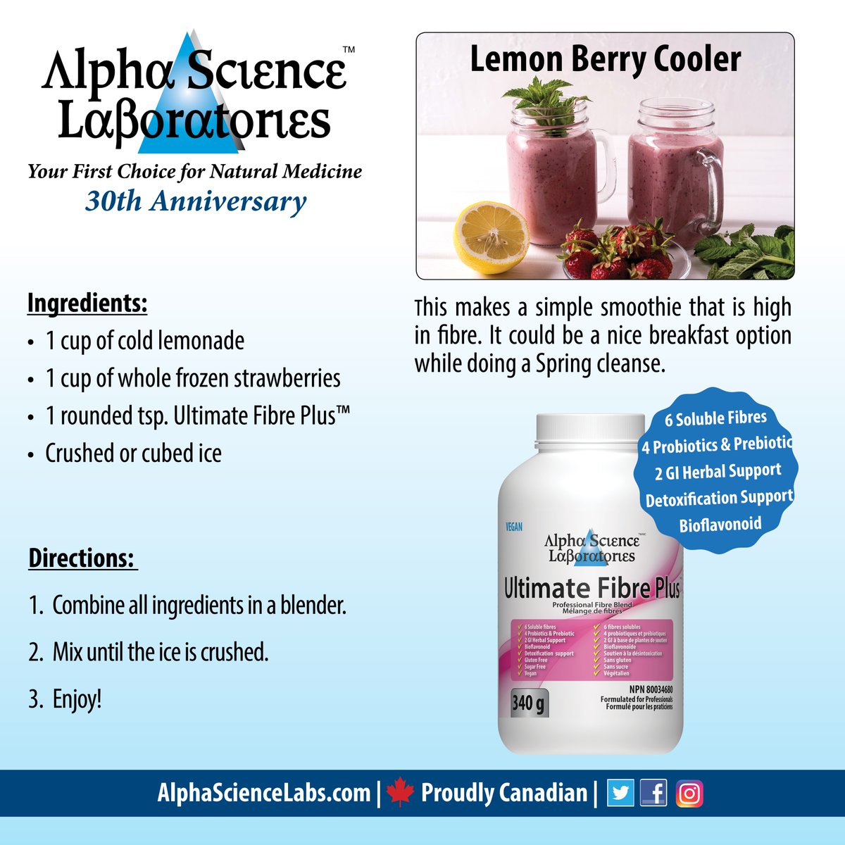 Doing a #Springdetox? Here is a simple #smoothierecipe that is high in #fibre to help promote elimination. This makes a nice #breakfast option while doing a #SpringCleanse.

#ultlimatefibreplus #alphasciencelabs #fibresupplement #probiotics #laxative #guthealth #breakfastsmoothie