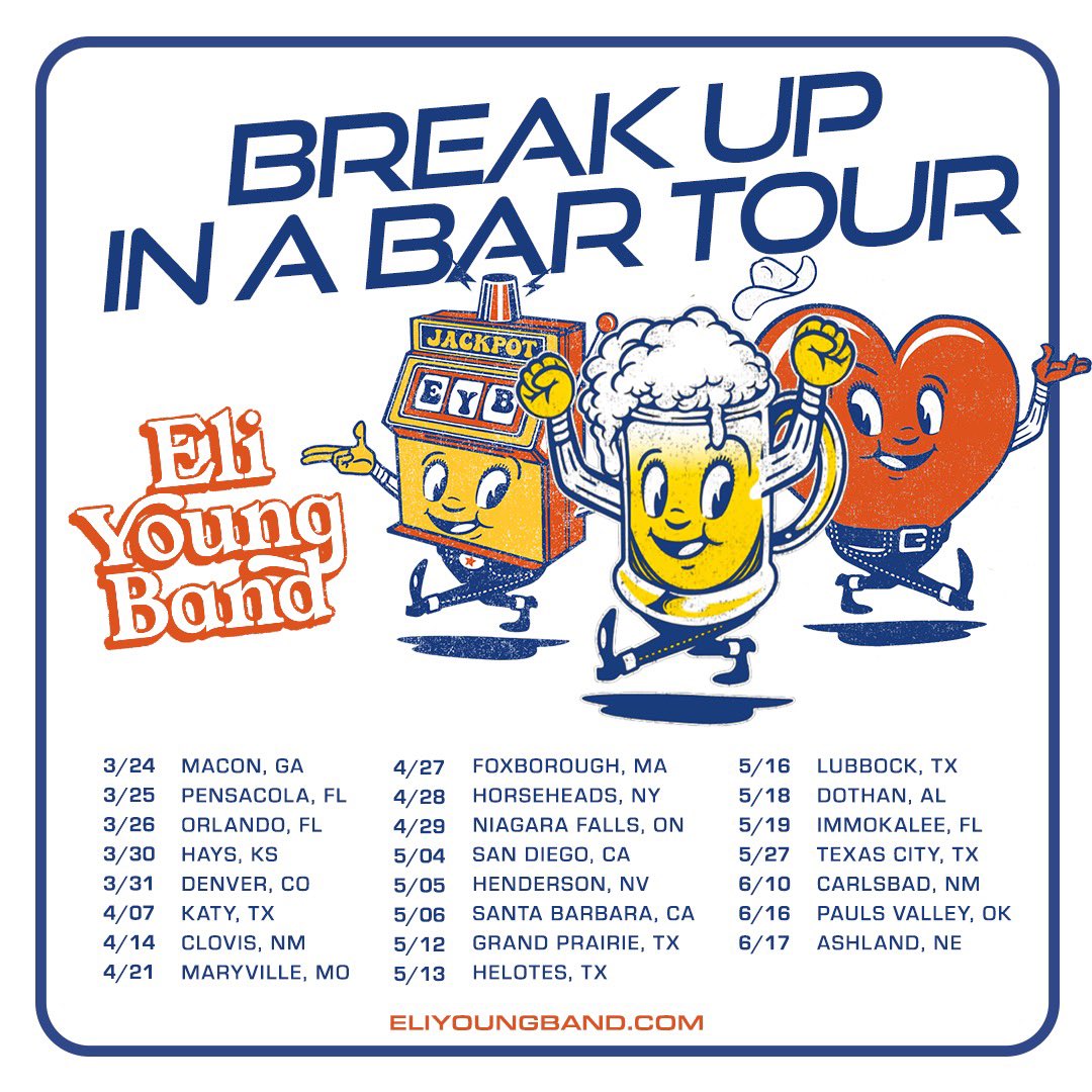 EliYoungBand's tweet photo. Introducing the Break Up In A Bar Tour! We’re kicking it off right TONIGHT in Macon, GA! Tickets are on sale now at https://t.co/ACxxfW3BQL. Where will we see you this year? #BreakUpInABar https://t.co/amlCnqntBo