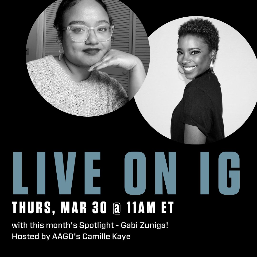 aagd_co's tweet photo. ..a point you now enjoy?

Come chat with us Next Thursday at 11am 🎥 when we go live on Instagram w/ Zuniga to top off what we’ve been sharing about her so far. 💪🏾 Pumped! 

#LinkinBio to read her spotlight answers til then👆🏾

#AAGDMembers 
#MemberSpotlight
#IGLive https://t.co/hgElO946kz
