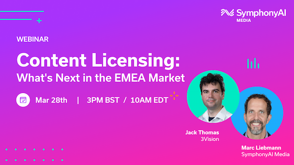 Selling video content in EMEA? Join our webinar this Tuesday! Content Licensing: What's Next in the EMEA Market with 3Vision &amp; SymphonyAI Media. 

Register here: us06web.zoom.us/webinar/regist…