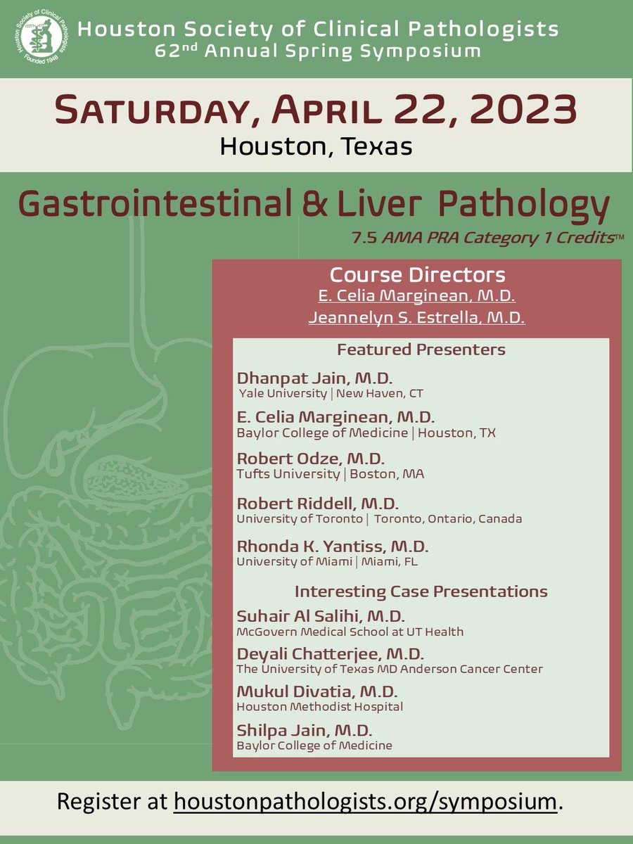 Michael James Thrall (@mikethrallmd) on Twitter photo We have a great lineup of speakers for the upcoming Houston Society of Clinical Pathologists Spring Symposium. Join us April 22nd in the Texas Medical Center! <a href="/HouPathSoc/">Hou Soc of Clin Path</a> We have a great lineup of speakers for the upcoming Houston Society of Clinical Pathologists Spring Symposium. Join us April 22nd in the Texas Medical Center! <a href="/HouPathSoc/">Hou Soc of Clin Path</a>