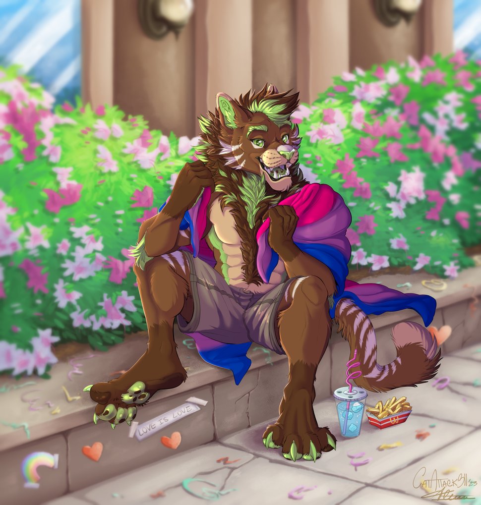 CatAttack311's tweet photo. Pride Party Tonight

Collaborative illustration commission for davidtigerific (on Fur Affinity) of his fursona, Zeke, sporting the bisexual flag getting ready for the pride party!

Art by @Fiery_woof and myself! https://t.co/7eApX7PYXQ