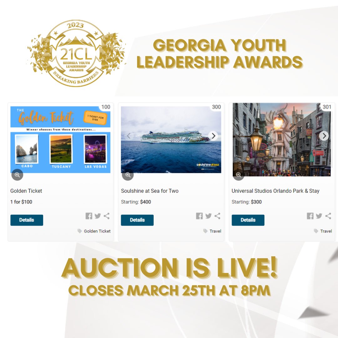 From trips to games to products made by our very own Leaders, you can bid on it all NOW! The Georgia Youth Leadership Awards Live Auction is open now, so get to bidding. Take a look and help us pour back into the next generation of diverse leaders here: cbo.io/bidapp/index.p…