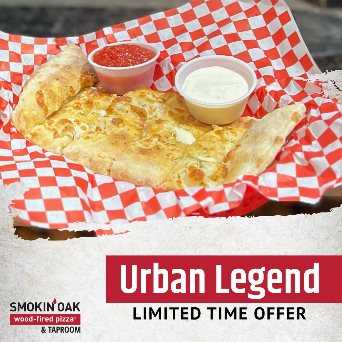 SmokinOak_GJ's tweet photo. The Urban Legend! 🚨

We take our signature pizza dough, stuff it with mozzarella, parmesan, pepperoni and jalapeños, fold it in half, and top it with MORE cheese, garlic and oregano. 

#urbanlegend #limitedtimeoffer #smokinoakwoodfiredpizza https://t.co/pdGjwRiApO
