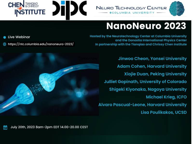 Announcing our next #Nanoneuro online symposium, July 20th, co-organized with <a href="/DIPCehu/">DIPC</a> and sponsored by <a href="/ChenInstitute/">Tianqiao & Chrissy Chen Institute</a> . Registration is free. Great speakers!
ntc.columbia.edu/nanoneuro-2023/