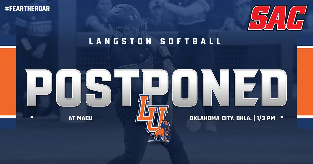 LangstonSports's tweet image. Due to weather, today's #LUSB road matchup at MACU is postponed until tomorrow! 

📅 March 25
🆚 MACU
📍 Langston, Okla.
🕕 1/3 pm

#goLions #FeartheRoar