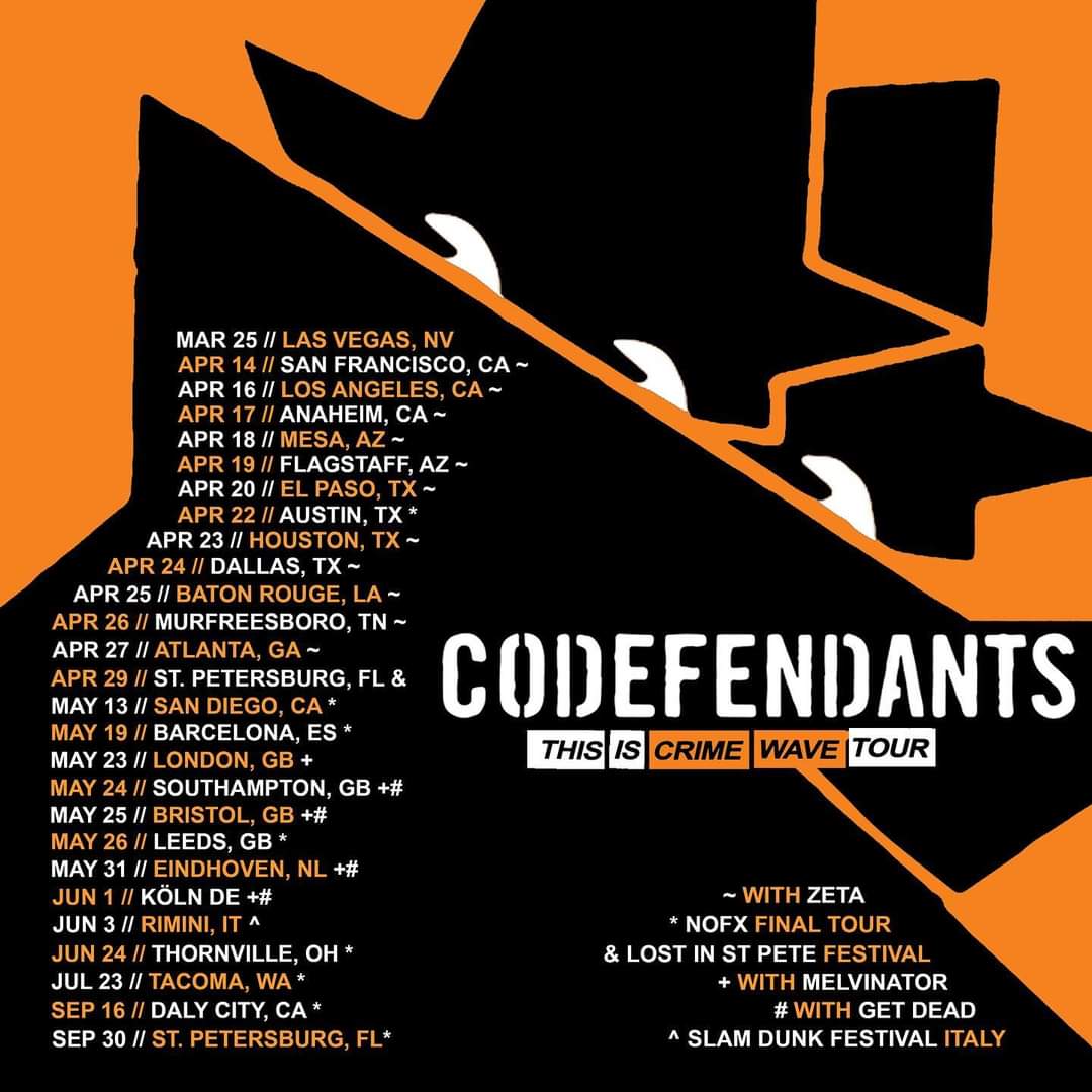Codefendants 'This Is Crime Wave' has landed, along with additional touring dates across the globe. Check out @ceschi and Sam of @getdeadmusic with support from @join_zeta and many more! Everything you need at linktr.ee/codefendants_l… Streaming now!