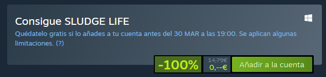 Está el juego "SLUDGE LIFE" GRATIS en Steam de forma temporal (Hasta el día 30). Si lo añades a tu cuenta, te lo quedas para siempre. ¡Aprovechad! 😊
store.steampowered.com/app/1144770/SL…