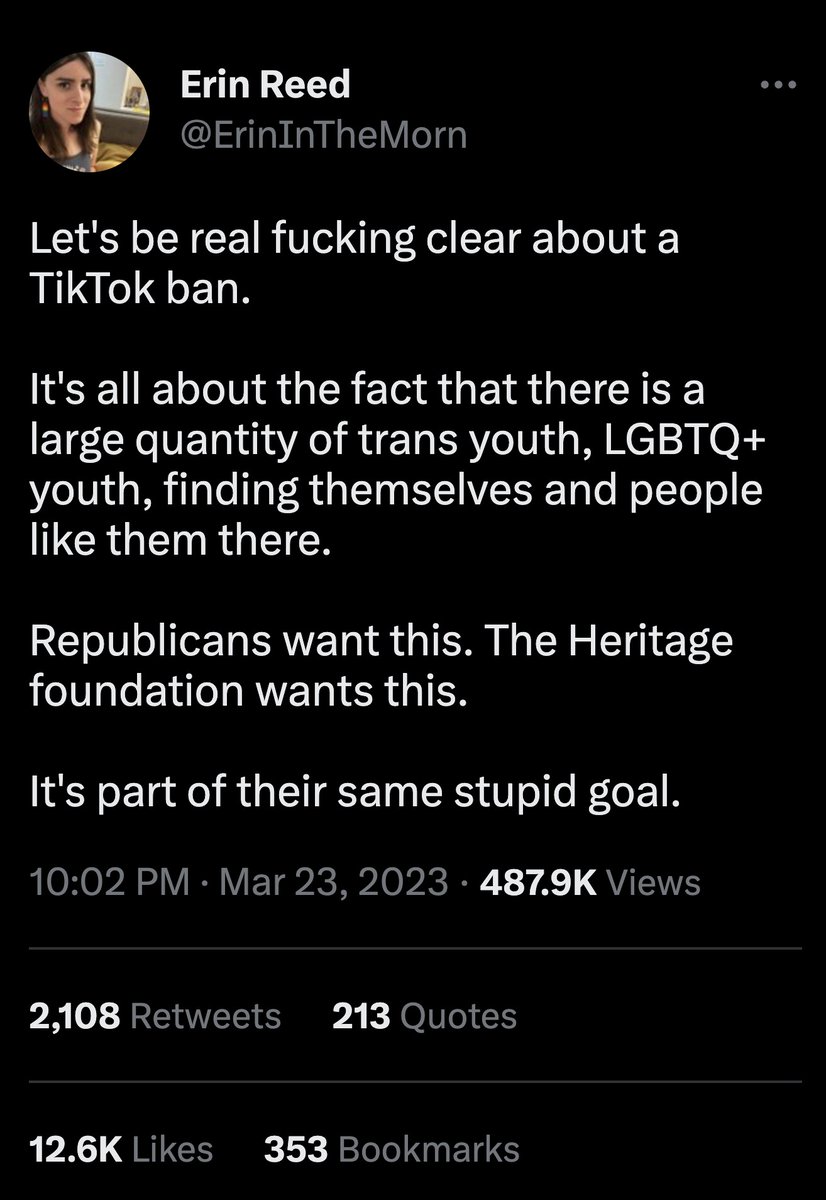 MrAndyNgo's tweet photo. Despite bipartisan & expert warnings over huge data security risks for #TikTok users (China has laws that require companies to hand over personal data & information to the government if requested), #trans social media influencer/misinfo peddler Erin Reed says this is actually about attacking trans people. TikTok has previously admitted it used its data to spy on journalists.