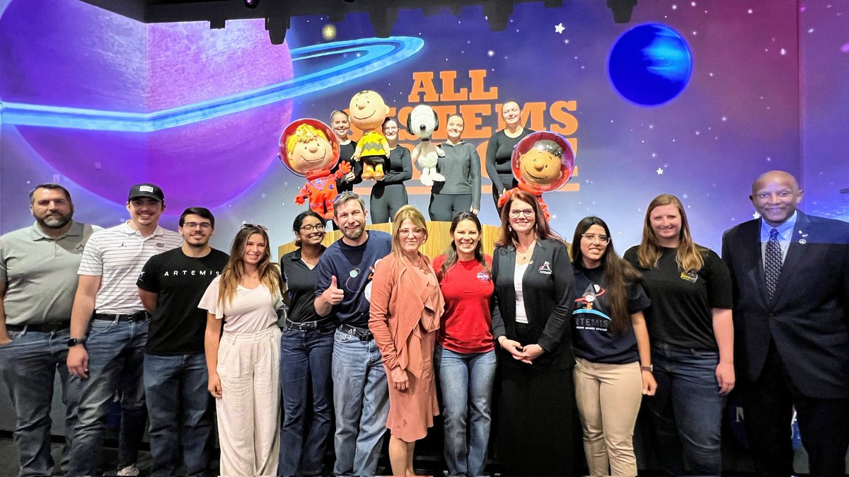 bonzack's tweet photo. Thank you @ExploreSpaceKSC for inviting the @LMSpace employees in the @NASA_Orion for the grande premier of @Snoopy  show, "All Systems Go"

It was amazing! Everyone needs to see this show about the Charlie Brown and his friends who are helping with @NASAArtemis. https://t.co/VM76YL3Esd