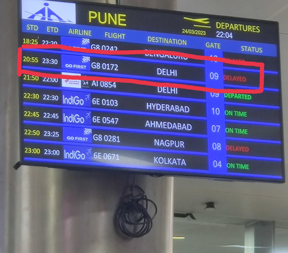 rama_tejas's tweet photo. How come every @GoFirstairways  flight is delayed? The flight is taking off at the time its supposed to land. That too is tentative yet. It would be no surprise if they delay it further. Worst service ever. https://t.co/UYTcDAwuv1