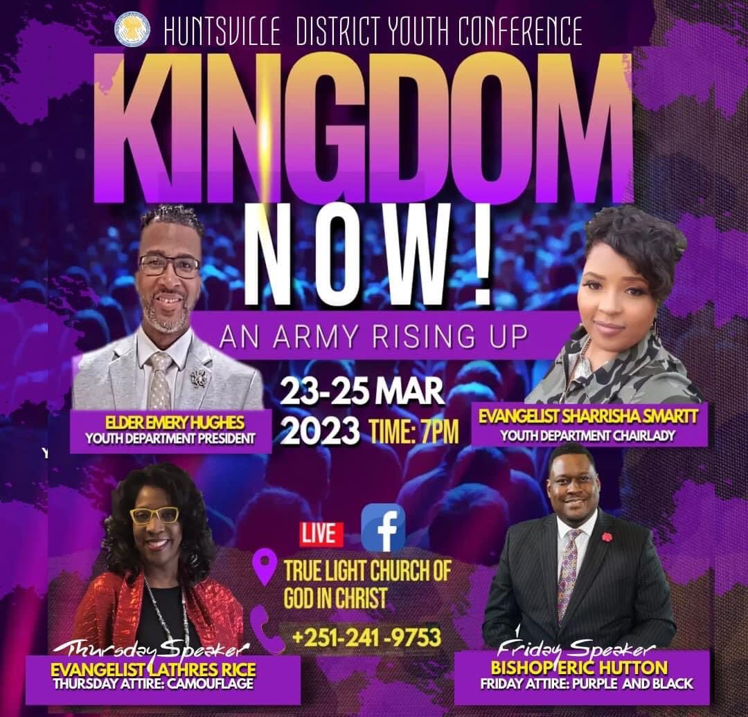 iamerichutton's tweet photo. 📍Huntsville! Gather your youth and meet me at7pm TONIGHT at True Light Church of God in Christ for the Huntsville District Youth Conference. I’m honored to be sharing the Word, and we’re expecting a grand time. See you there! https://t.co/l2cMv4JFOp