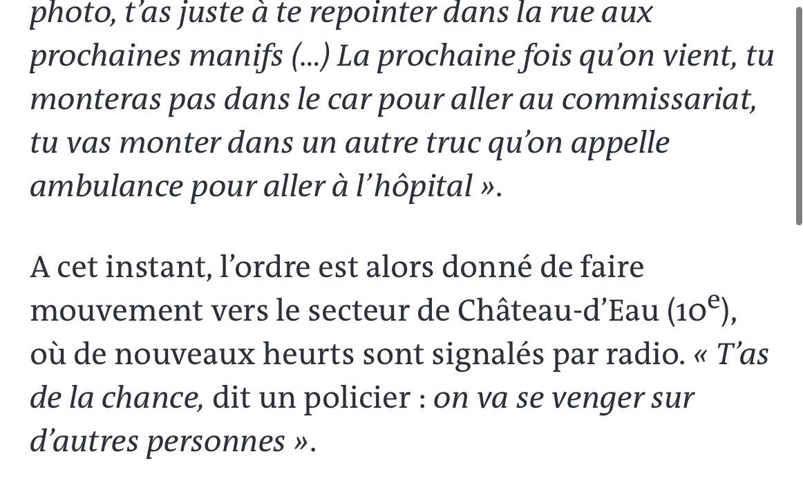 'S'il y a eu des comportements inappropriés de la Police, on peut l'expliquer par la succession des missions et la fatigue cumulée.'

Nan.

C'est juste des monstres.

#DISSOLUTIONBRAV