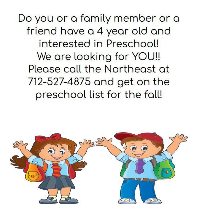 Fall Preschool List! Call 712-527-4875 for more information