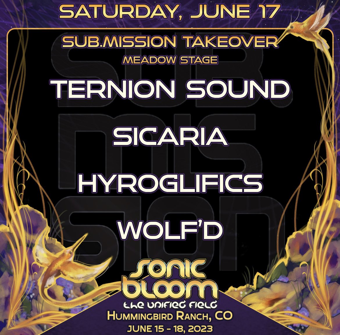 SONIC_BLOOM's tweet photo. Epic @subdotmission Meadow Stage Takeover this year!
@TernionSound #Sicaria @Hyroglifics #Wolfd #SubDotMission #SONICBLOOM https://t.co/9AbU32fP3Q