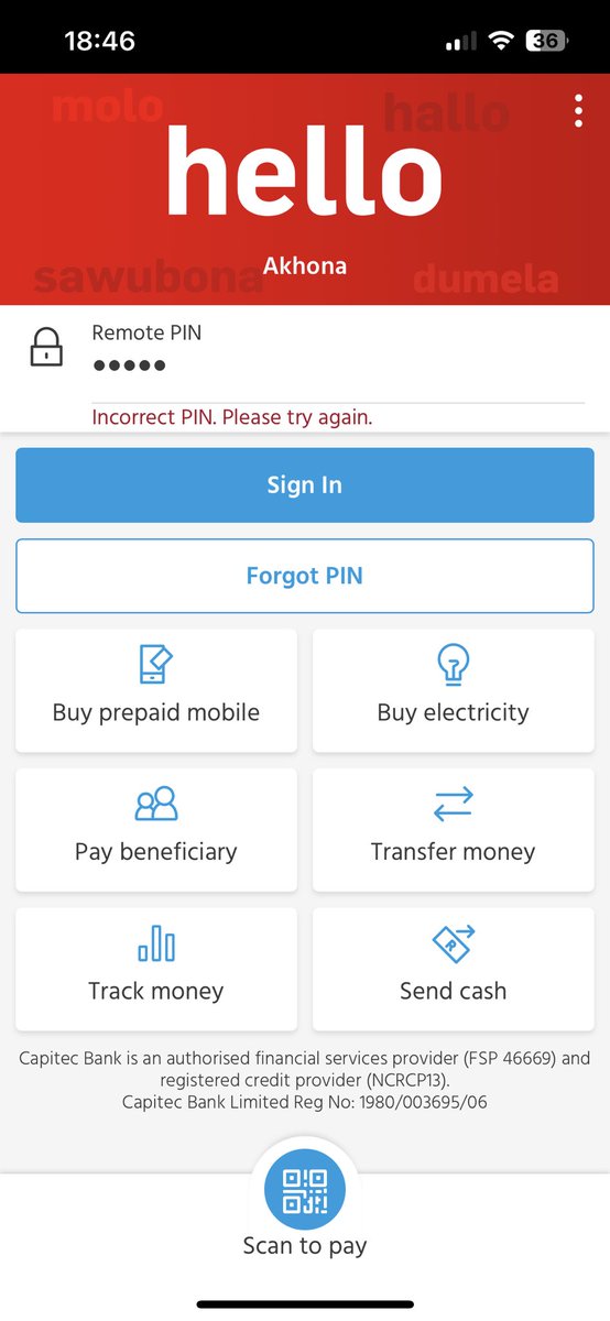 Zee_BlackPearl's tweet photo. I think I have put in different pins for the past 20 minutes. #CAPITEC what’s going on? https://t.co/0KE9zPUgyt