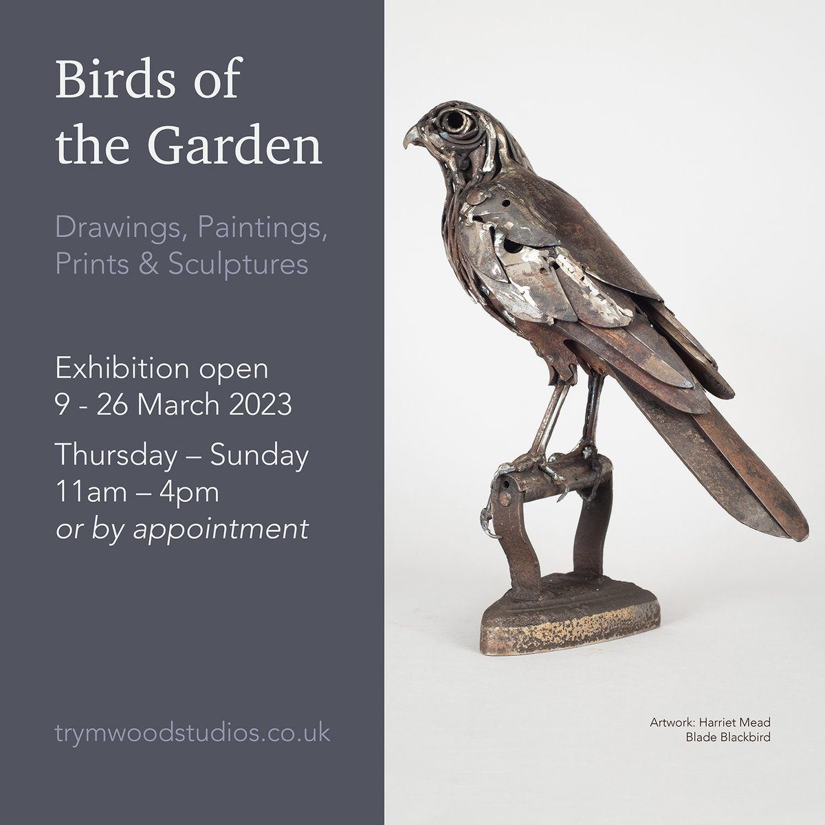 It's the last weekend of our current exhibition ‘Birds of the Garden’, it's not to be missed.  Enjoy exquisite watercolours by <a href="/DarrenNWoodhead/">Darren Woodhead MA (RCA) SWLA</a> and bold oil paintings by <a href="/esthertysonart/">Esther Tyson</a> alongside this stunning Sparrowhawk made from welded found objects by <a href="/HarrietMead1/">Harriet Mead</a> 👇