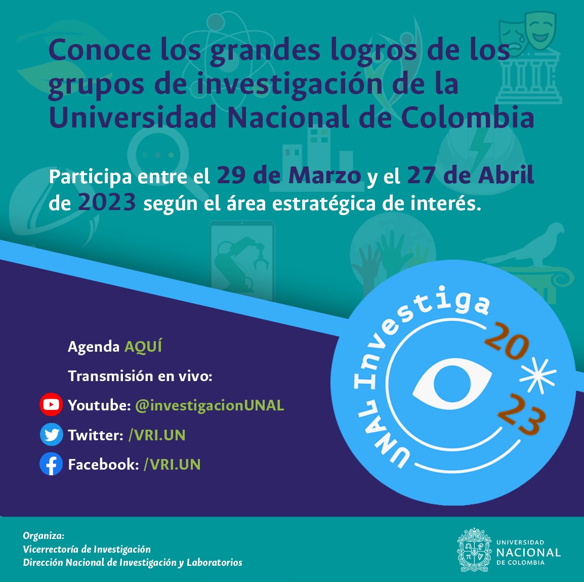 #SomosMinas #SomosInvesigación I Inscríbete para los Encuentros de Investigación y muestra tu trabajo de acuerdo con tu área de interés. 
Los encuentros se realizarán de 09:00 a 11:00 (Col).
💻Agenda: investigacion.unal.edu.co/areasestrategi…
💻Inscripciones: docs.google.com/forms/u/1/d/e/…