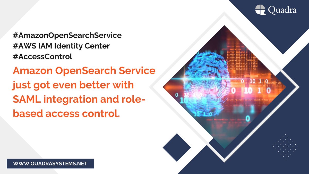 quadrasys's tweet photo. Looking for an easier way to manage access to Amazon OpenSearch Service?
With role-based access control via SAML integration with AWS IAM Identity Center, managing access to your Amazon OpenSearch Service is now simple and secure!
#TalkToQuadra
#AWS #OpenSearch #SAML #security https://t.co/gv46g3XO13