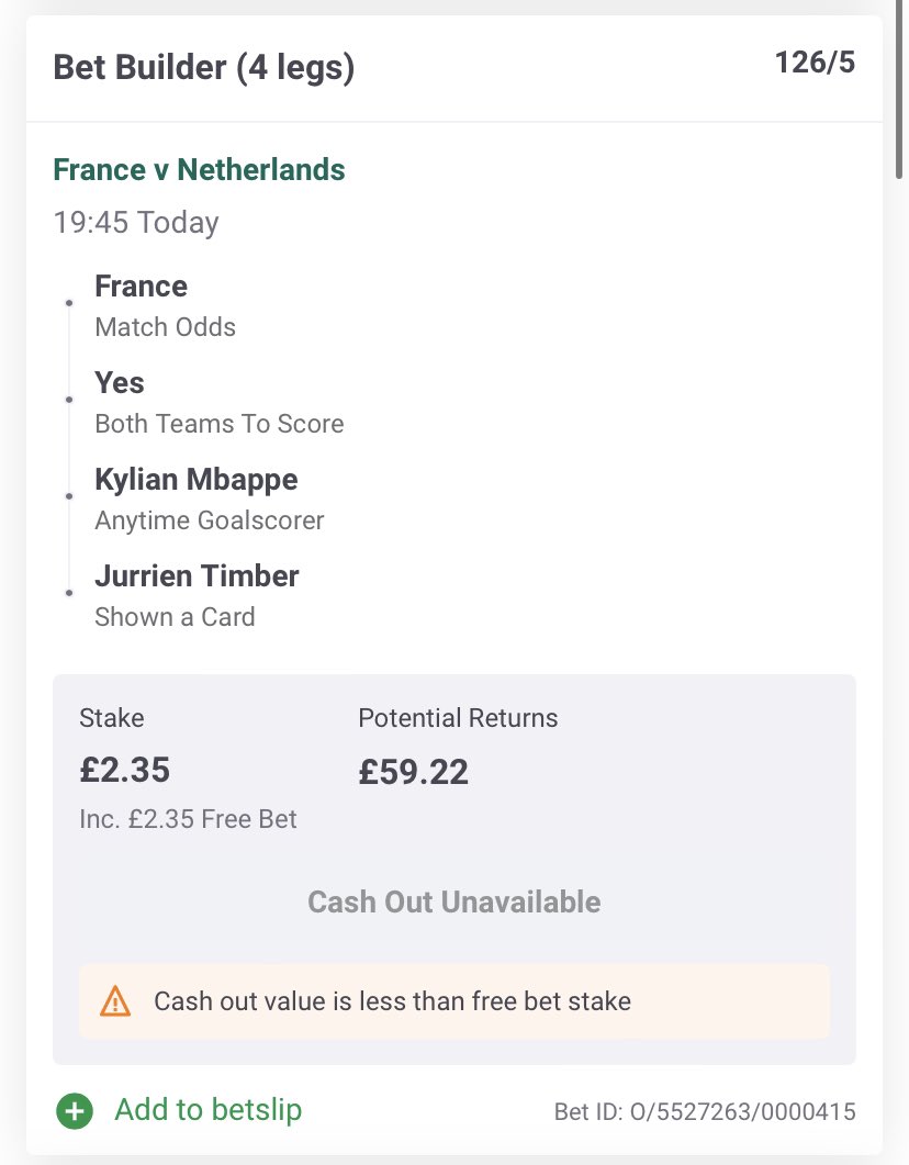 betladgl's tweet photo. @maxmccormack05 These are my bet builders for France V Netherlands mate👍🏻 https://t.co/7nt07H08qd